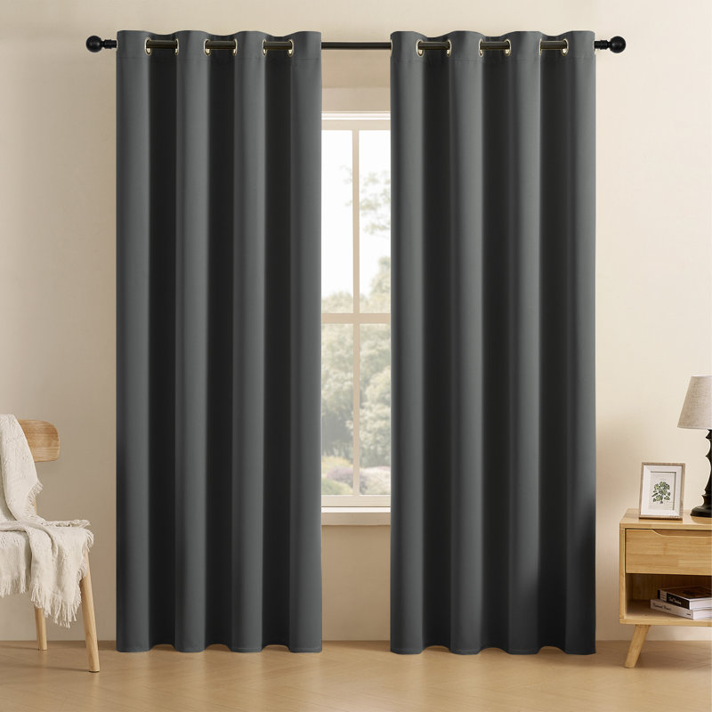 Grommet Top Blackout Room Darkening Curtains, Solid Thermal Insulated Polyester Window Curtain Set, 2 Panels, 52" W x 95" L
