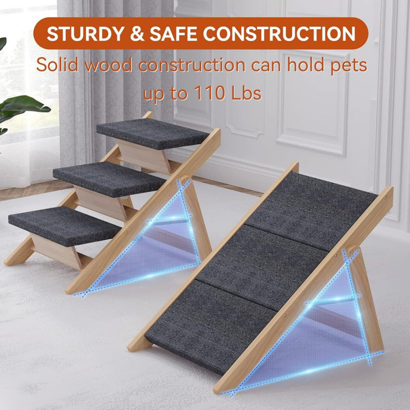 Wooden Foldable Pet Stairs/Steps, 19.88" H x 23.82" W x 16.93" D