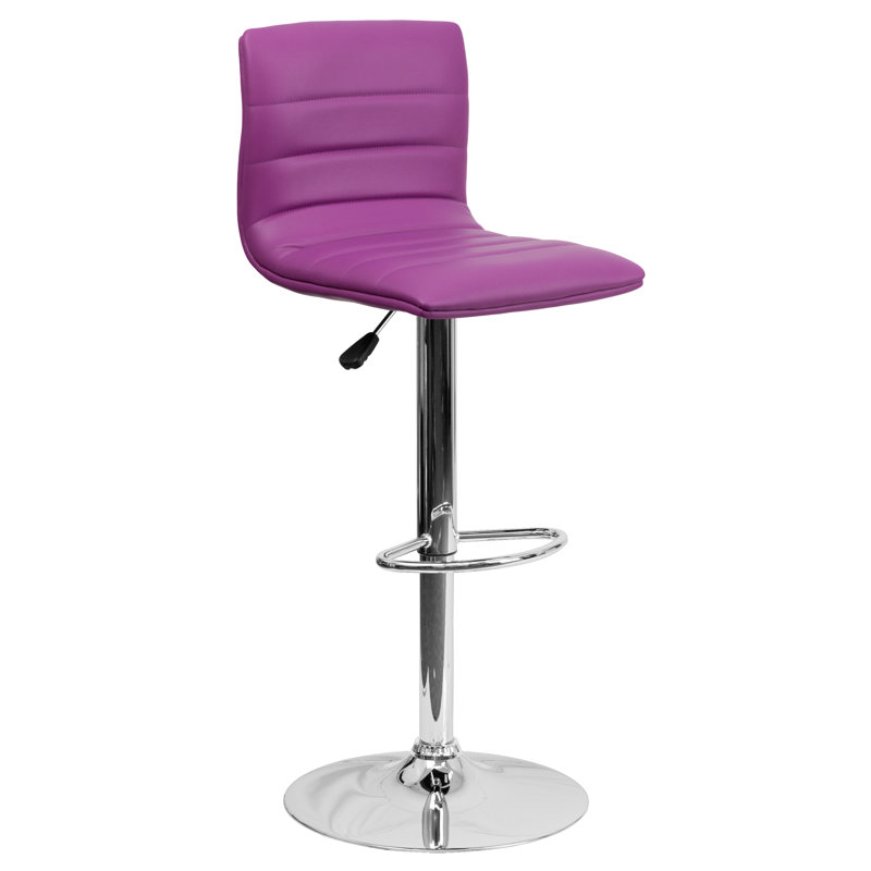 Clift Modern Upholstered Adjustable-Height Barstool with Footrest, Purple, 2
