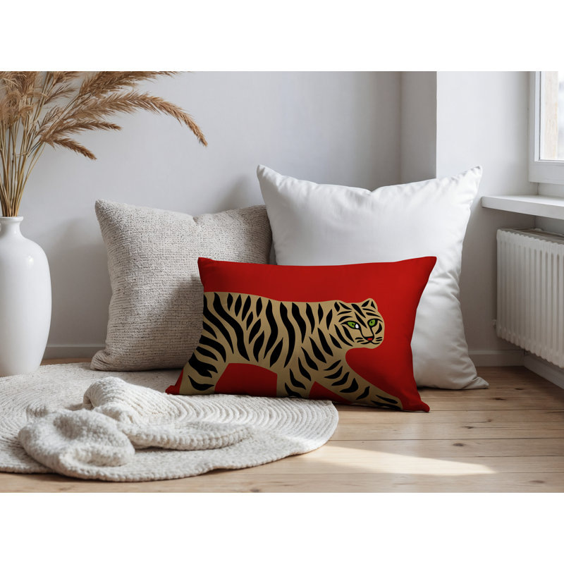Oreiller rectangulaire intérieur / extérieur Gigi Tiger, Rouge, H 20 po x l 14 po
