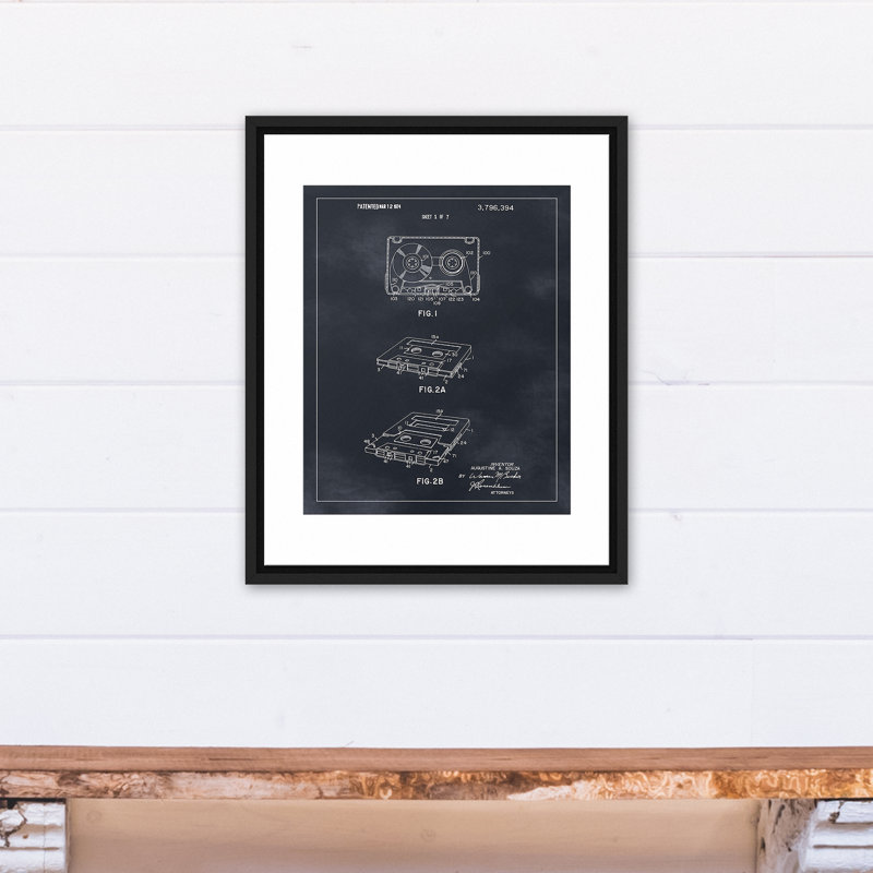 «Cassette Tape», brevet sur toile, H 21,75 po x l 17,75 po x P 1,75 po, Cadre flottant noir