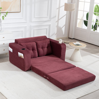 54''2-in-1 Convertible Corduroy Sofa Bed With Side Pockets