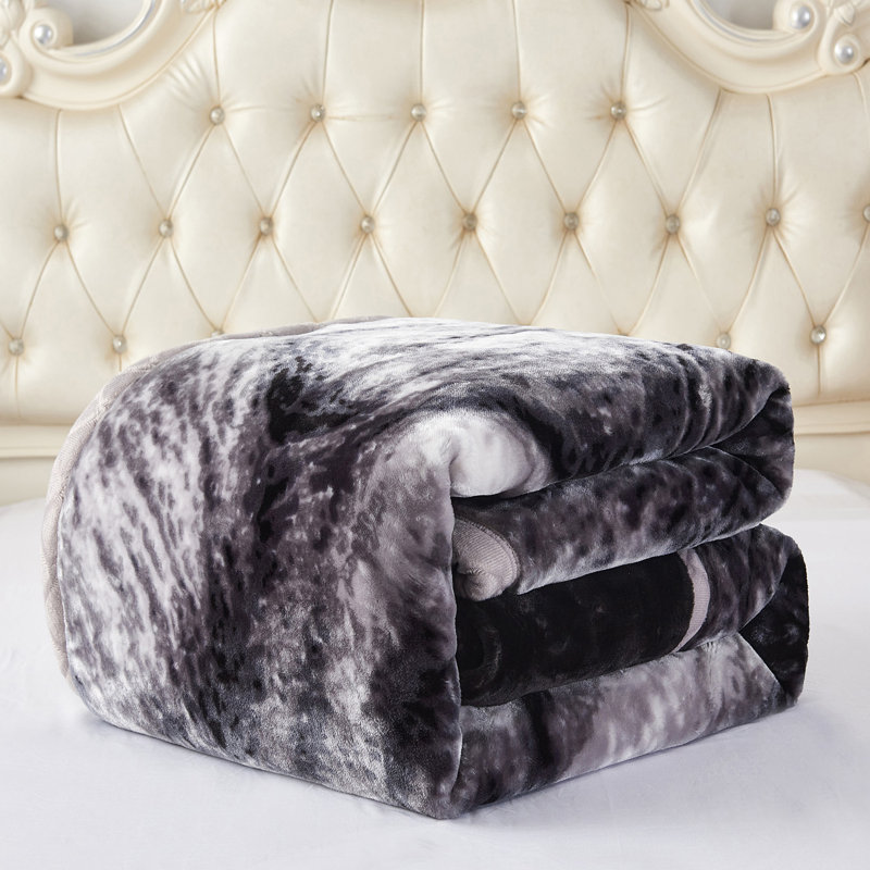 King Size Black and Gray Fleece Reversible Blanket