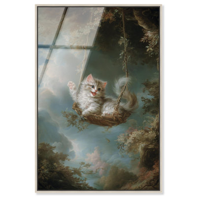 «The Cat Swing», reproduction d'art encadrée par Art Remedy, cadre argenté, 16 x 24