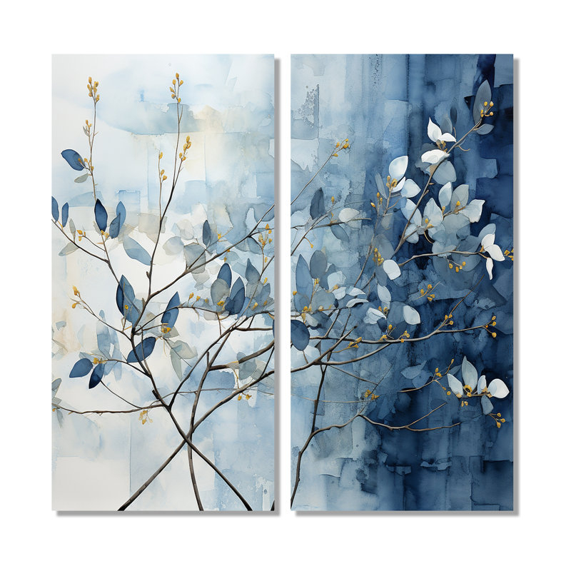 Bleu et gris sur une branche I - art mural bleu, 32" H x 32" W, Wrapped Canvas, Does Not Apply