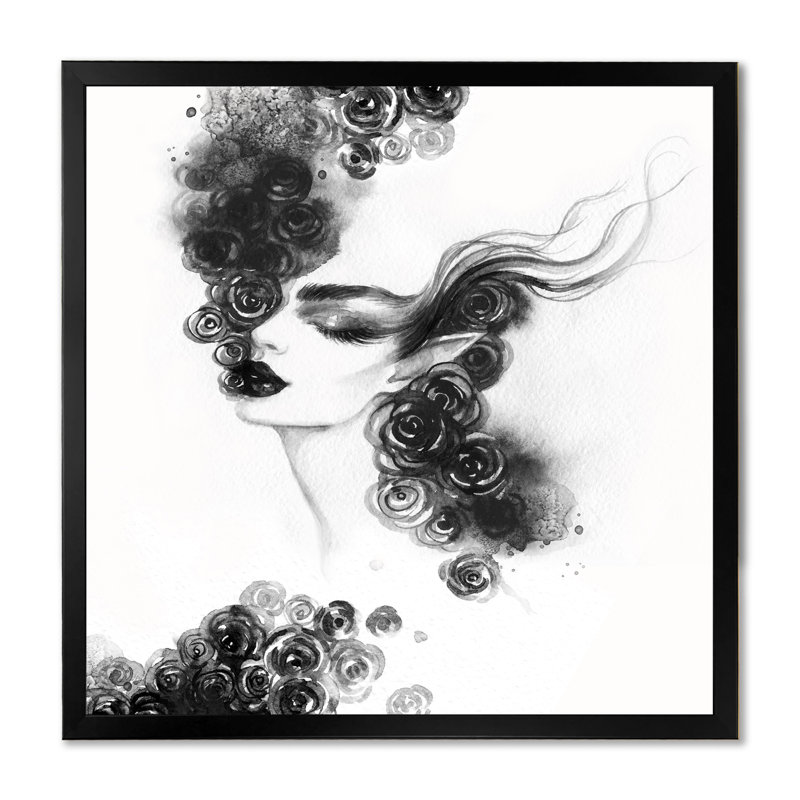 «Black and White Glam Woman Portrait II», reproduction d'art sur toile, H 16 po x l 16 po x P 1 po, Cadre photo noir