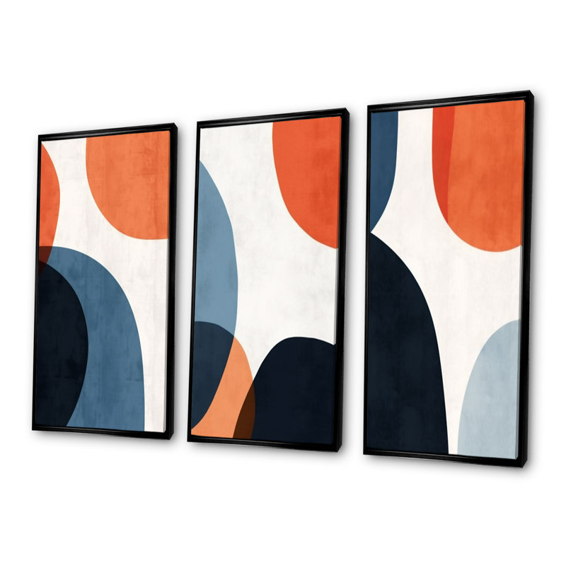 Ensemble de 3 décorations murales abstraites bleues et bleues, Cadre flottant noir, H 32 po x l 48 po