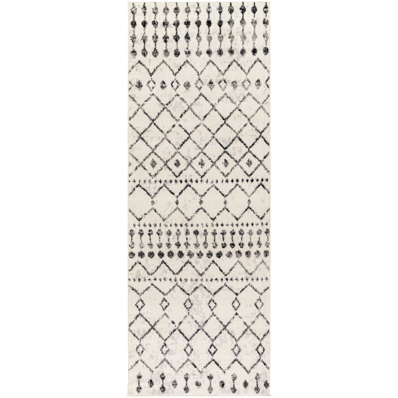 Tapis noir / ivoire Canisha Southwestern, Tapis de couloir 2 pi 7 po x 7 pi 3 po