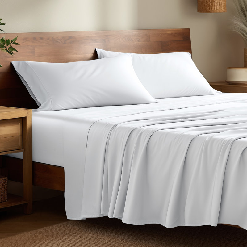 Sheet Set - Rayon from Bamboo, White, Split Head Flex King Sheet Set with 2 Pillowcases