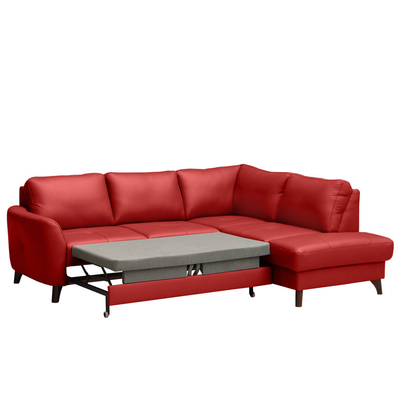 Migues Leather Corner Sofa with Sleeping Function and Storage, Right Hand Facing, Red