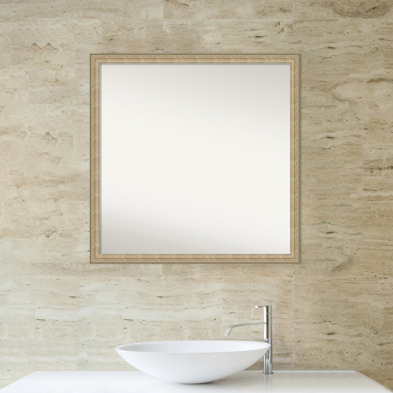 Paris Champagne Bathroom Vanity Non-Beveled Wall Mirror, 28" x 28"