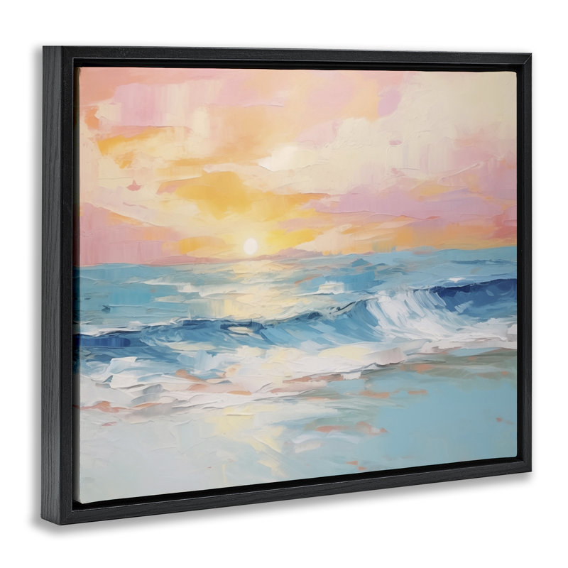  "Beach Waves Bright Sunset", art mural sur toile flottante par Arlington Prints, Cadre flottant noir de jais