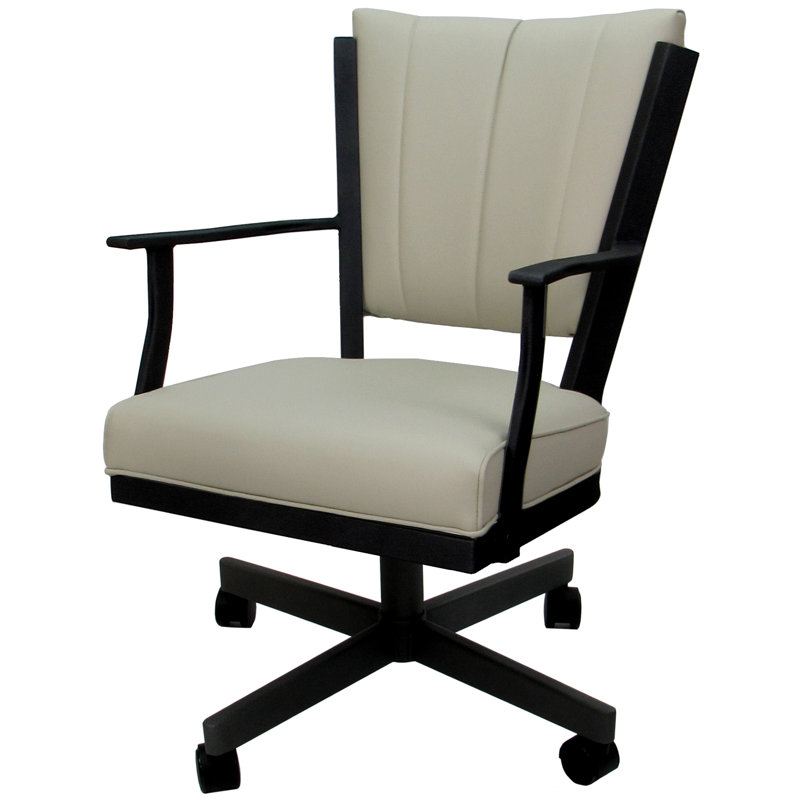Danyael Metal Dining Caster Chair with Arms, Black, Ocean Beige