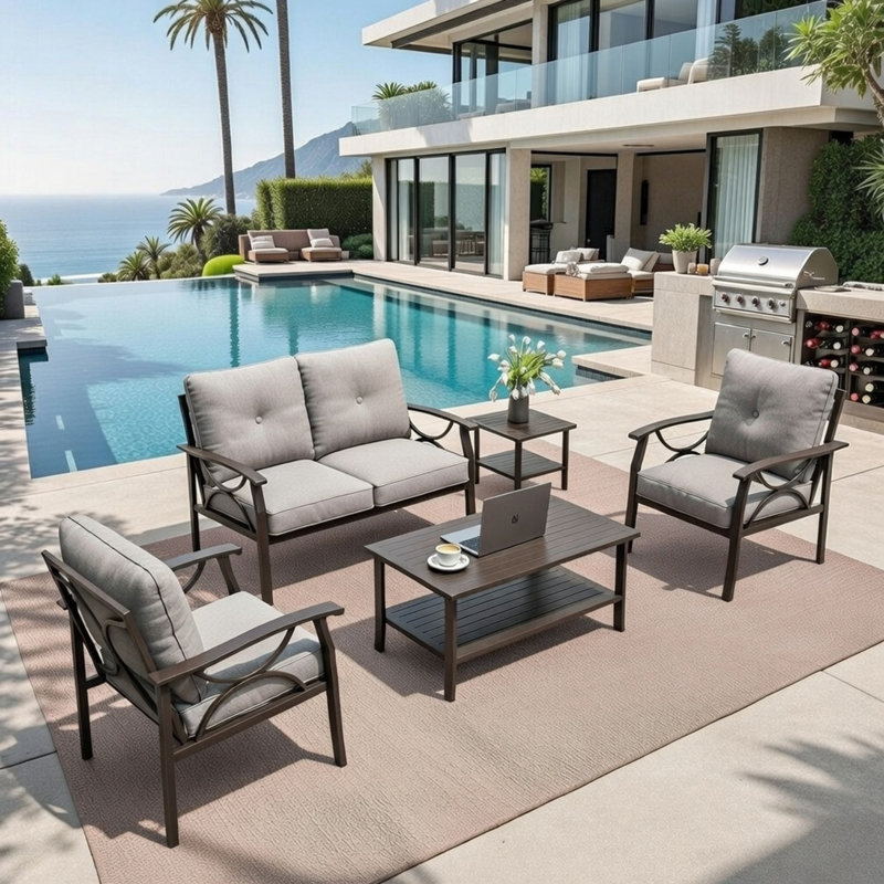 5-Piece Metal Patio Furniture Set, Gray