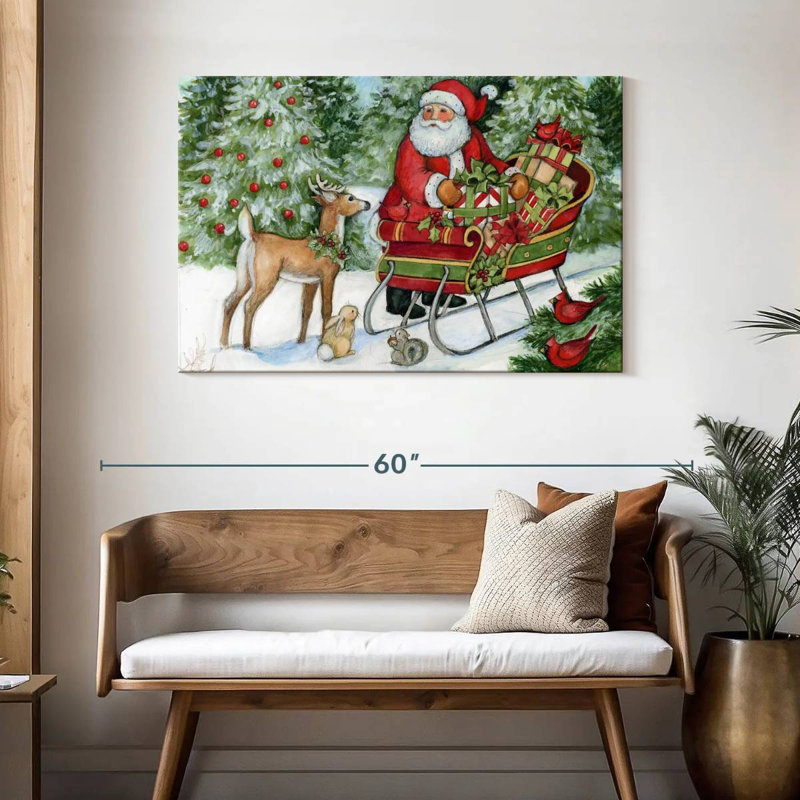 Père Noël et traîneau Woodland, H 30 po x l 45 po