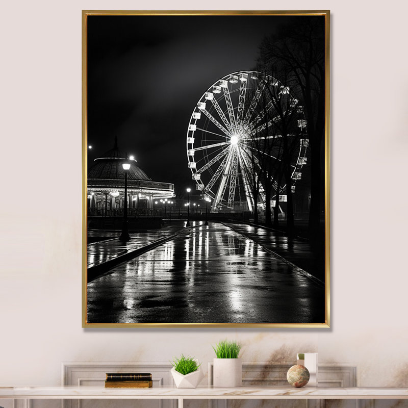 «Black Ferris Wheel Midnight Carousel II», reproduction sur toile, H 32 po x l 16 po x P 1 po, Cadre flottant doré