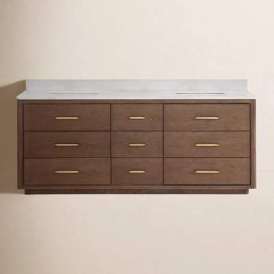 Meuble-lavabo double autoportant 84 po avec plateau en quartz Calacatta Porto