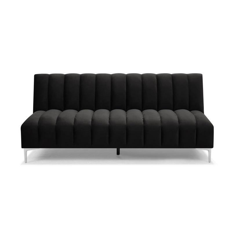 Camille 3 Seater Sofa Bed in Velvety Fabric, Black Velvet