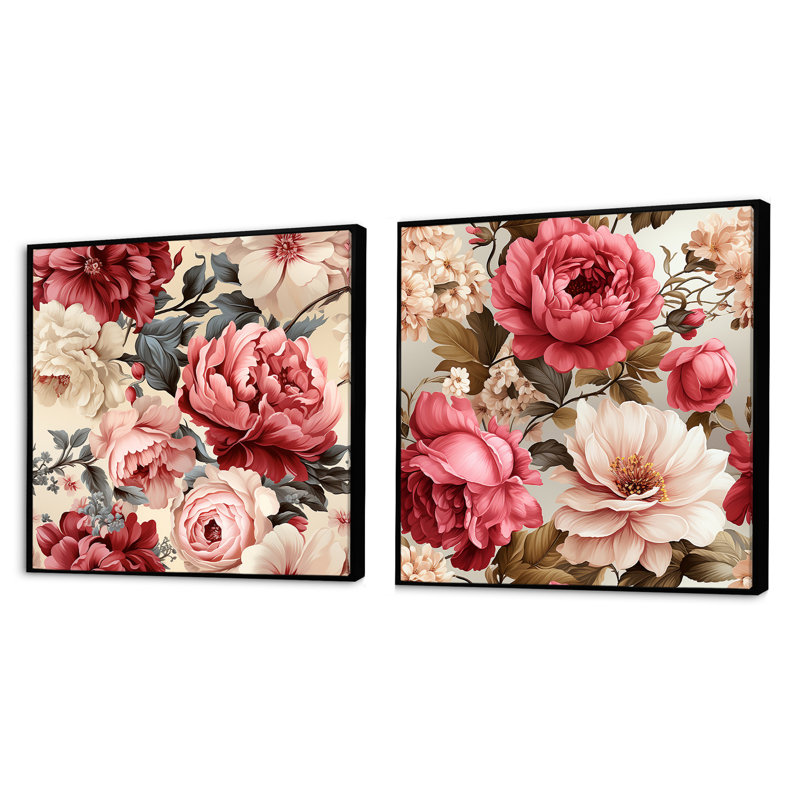 Merlyn - Floral Square Collage Set Of 2, Black Floater Framed, 16" H x 33" W