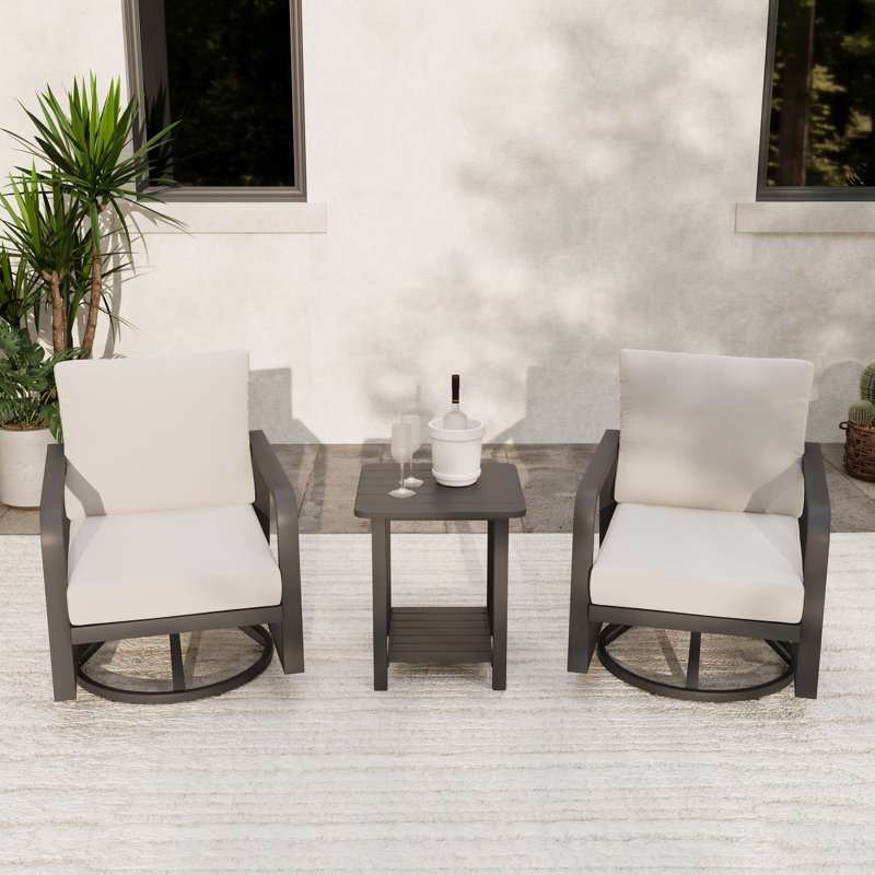 Ensemble de conversation d'extérieur 3 pièces en aluminium gris argenté avec coussins