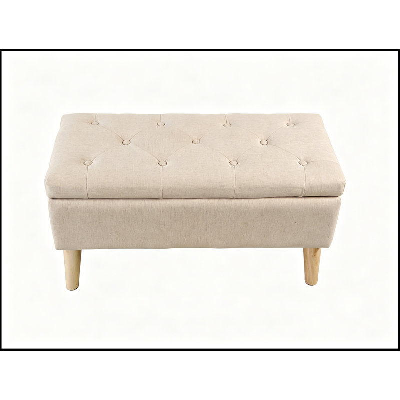 Banquette rembourrée Corentin avec couvercle rabattable et pieds robustes, Beige