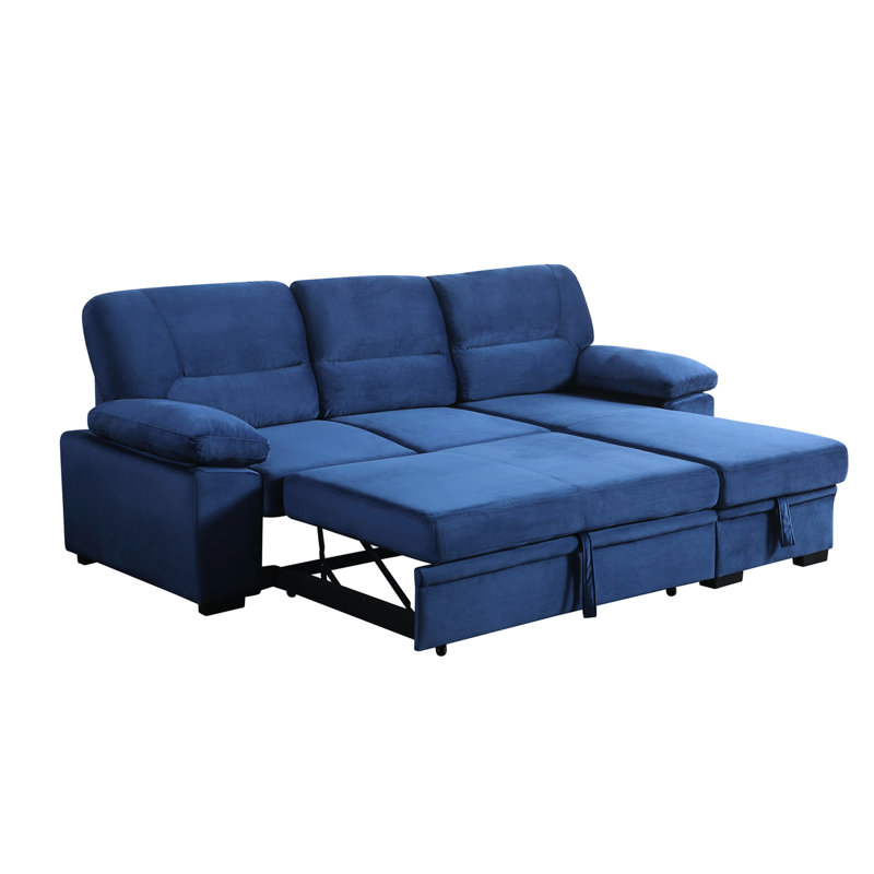 Canapé-lit réversible en velours bleu avec rangement supplémentaire dans le siège modulaire de 21 po de hauteur