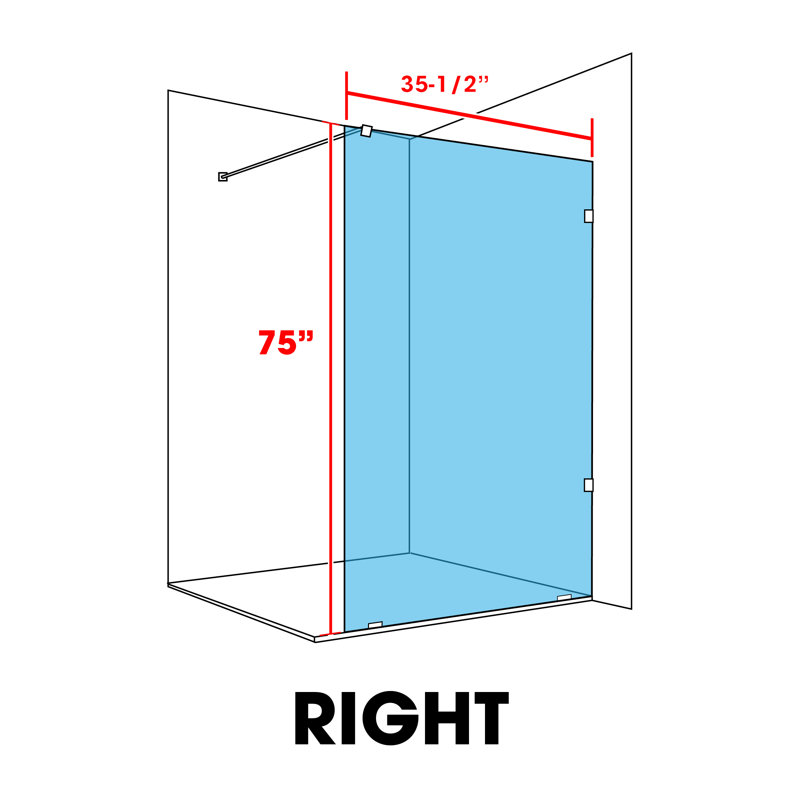 35-1/2 In W x 75 In H Frameless Shower Glass Divider with Permanent Frosted Design
