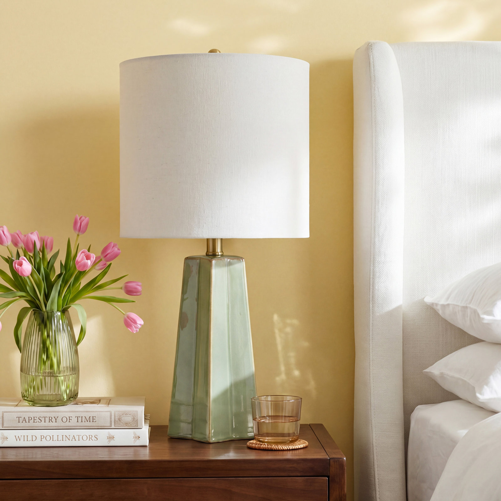 Magalie Ceramic Table Lamp, Green, Cream