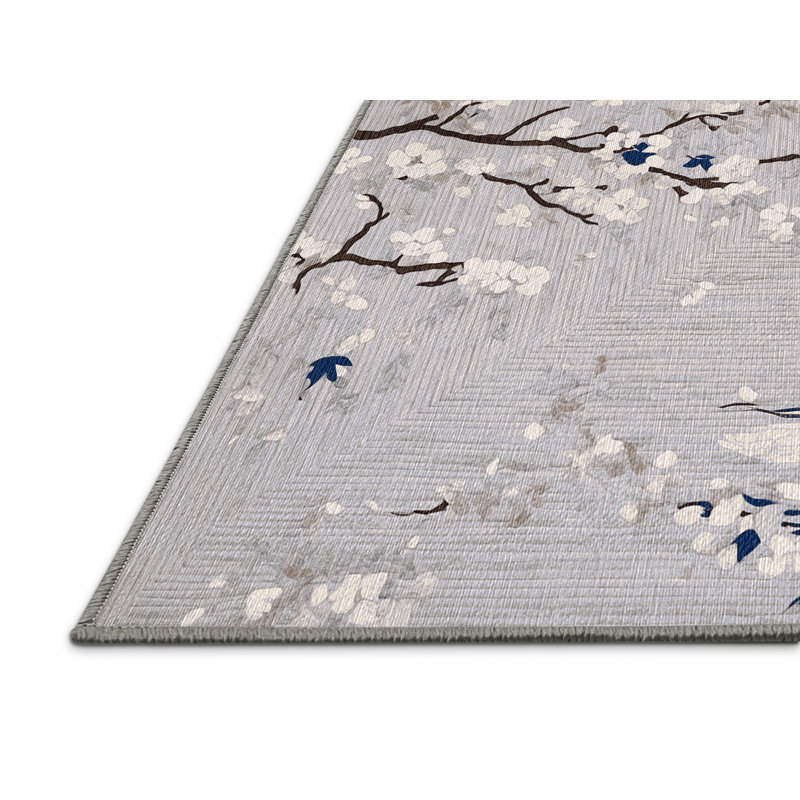 Machine Washable Gray Area Rug, Round 5'