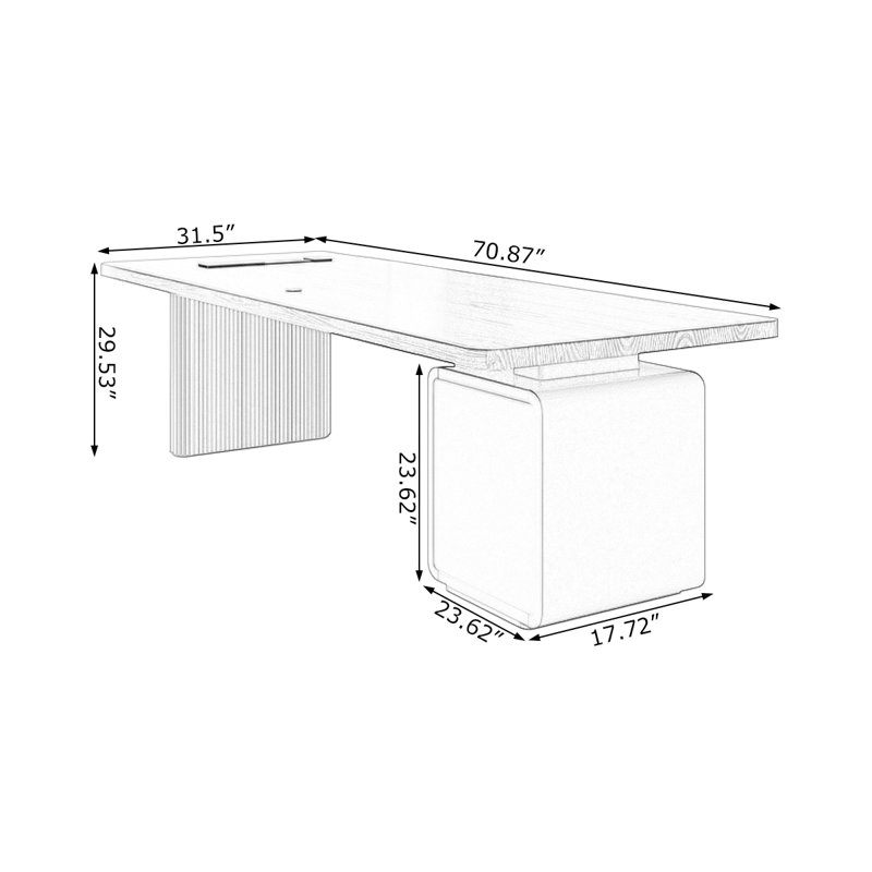 Bureau rectangulaire en bois massif brun noisette + blanc, Retour à gauche, H 29,53 po x l 70,87 po x P 31,5 po