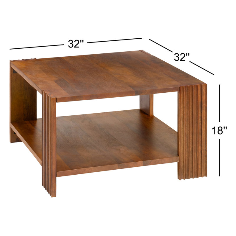 Table basse en bois massif avec rangement à 2 niveaux Herv 32 po