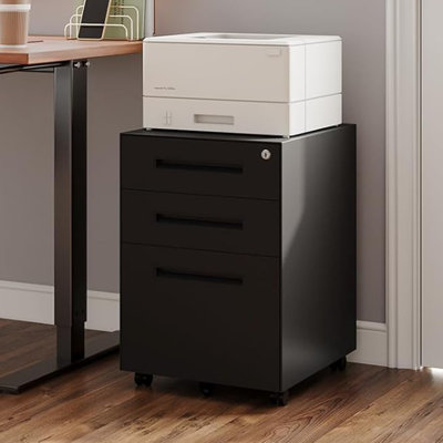 3 Drawer File Cabinet, Mobile File Cabinet with Lock on Wheels, Letter/Legal Size, Fully Assembled.