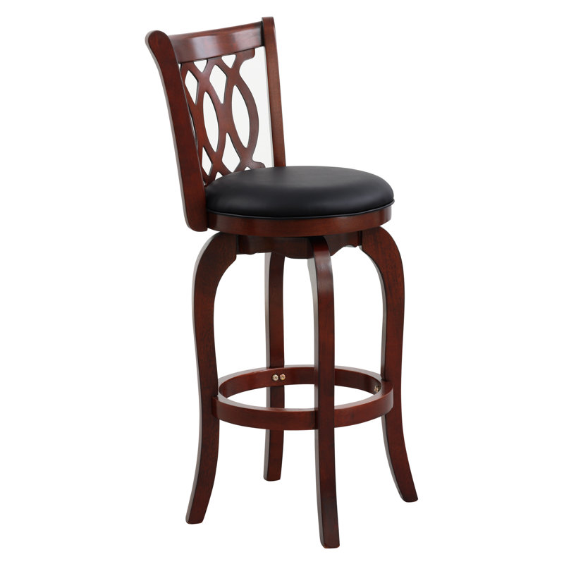 Chaise pivotante en cerisier foncé avec structure en bois massif et rembourrage en similicuir
