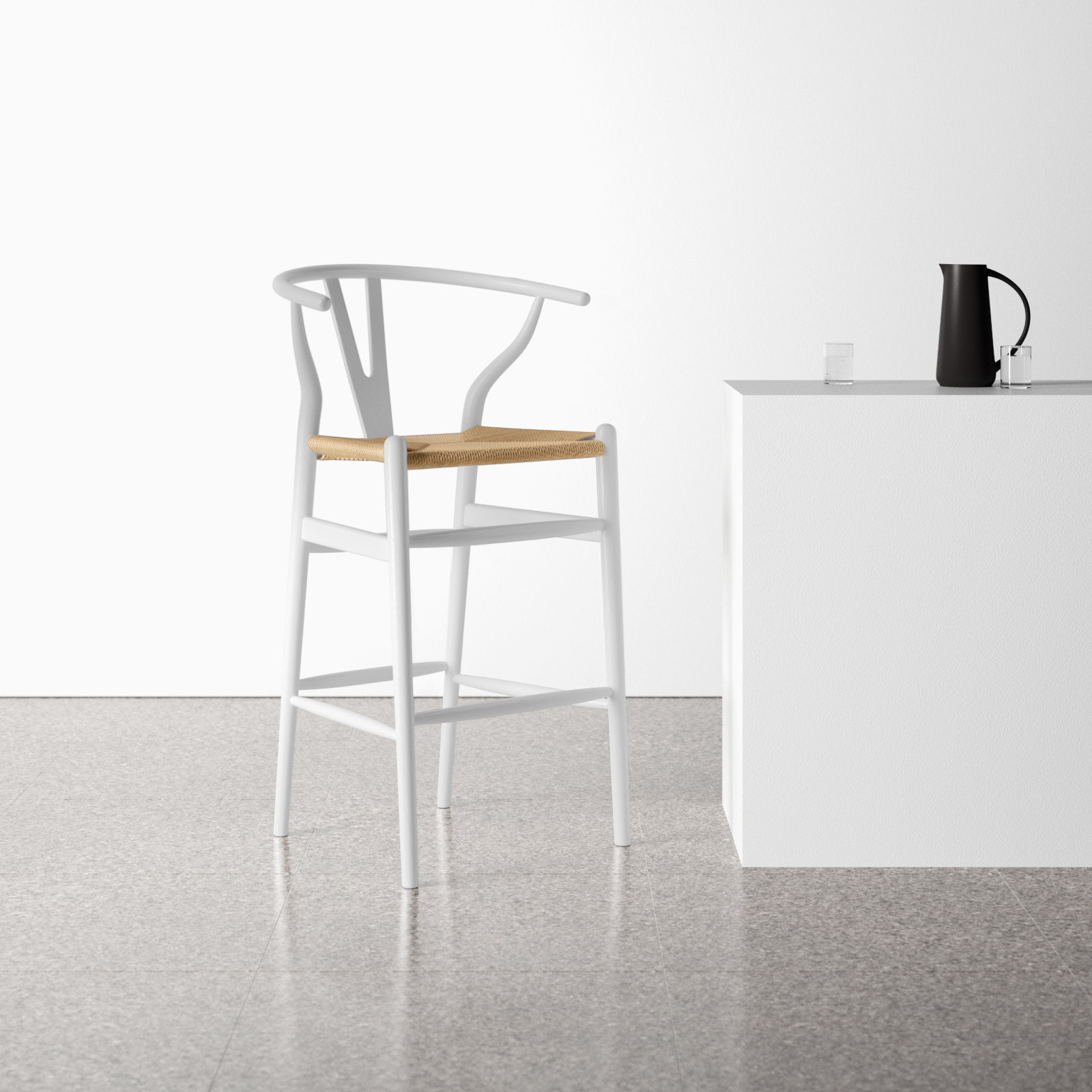 Etta Bar and Counter Stool, White/Natural, Counter Stool (25.75" Seat Height)