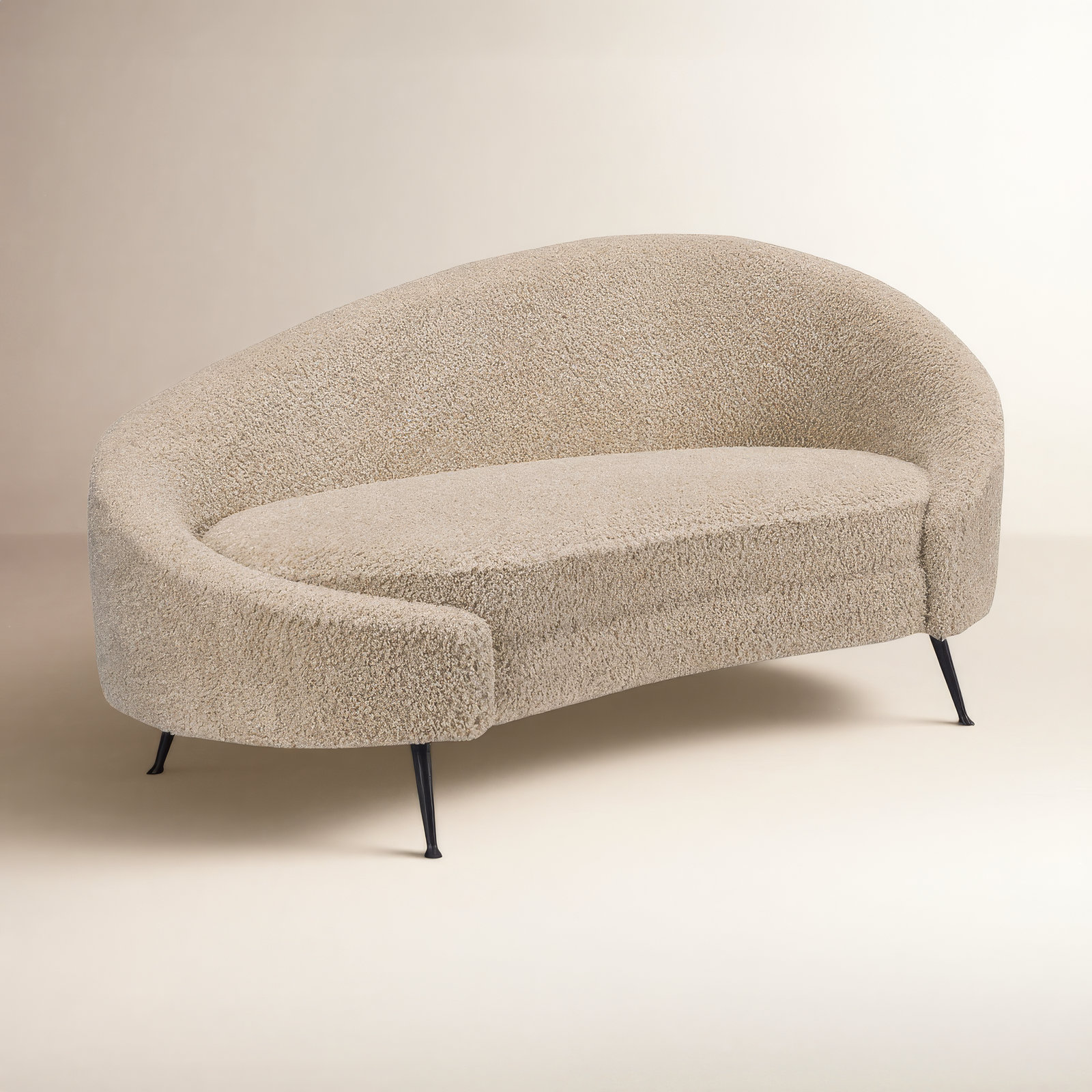 Nikita 66" Curved Upholstered Chaise Lounge, Toast Faux Shearling