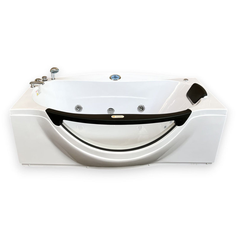 JUNGLE 71" x 31" White Whirlpool Bathtub with Dual Pump, Heater & Glass Front Panel