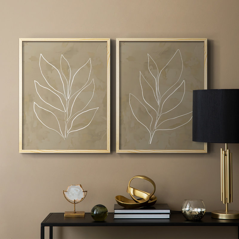 «Leaf Line Art I», reproduction encadrée de qualité supérieure - prête à être accrochée - aucun clou requis - aucun clou requis