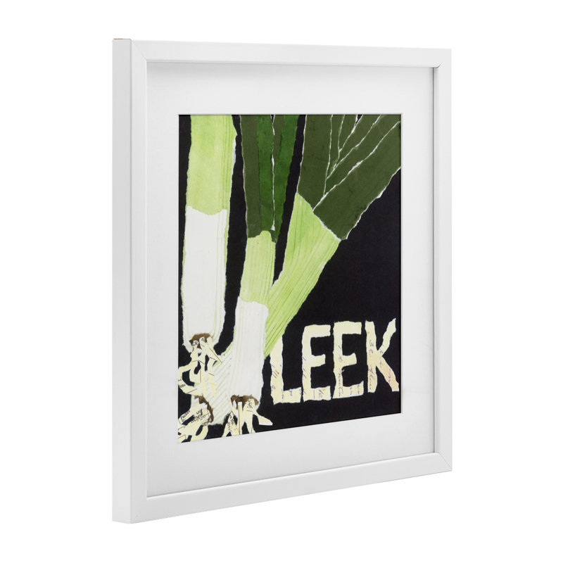 Collage de poireaux, reproduction encadrée sous verre, conception de Nancy Overton, Cadre blanc côtier, H 16 po x l 16 po