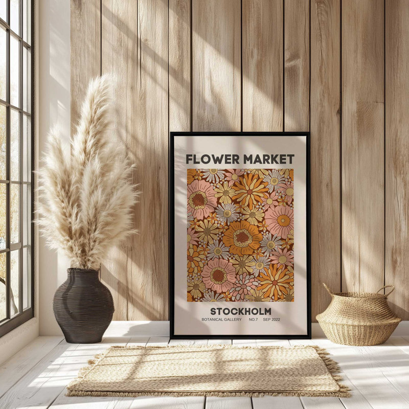 «Retro Stockholm Flower Market», reproduction sur toile dans un cadre doré, 18 po x 12 po, Cadre flottant noir satiné
