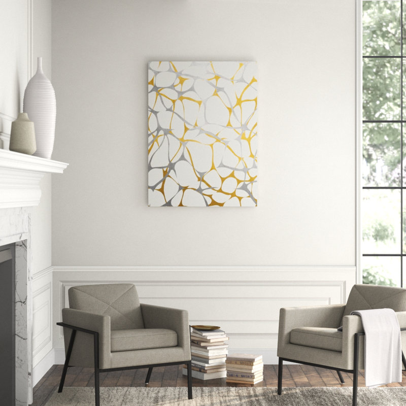 Shiny Ripples I Print by Sonia Noir, Gilded Gold & Silver, 63" H x 47" W x 1.5" D