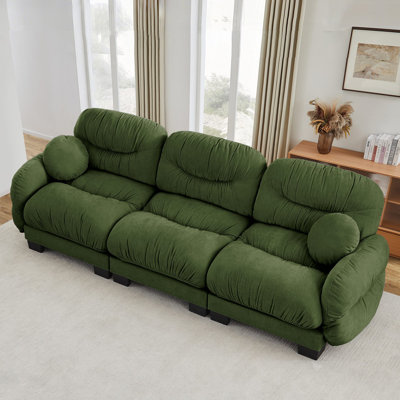 Canapé modulaire confortable en chenille 3 places avec siège ergonomique en mousse haute densité, accoudoirs arrondis arrondis et 2 coussins décoratifs ronds