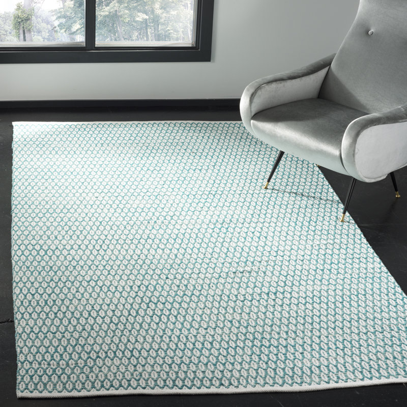 Tapis turquoise / ivoire en coton tissé à plat Modena, Rectangle 6 pi x 9 pi