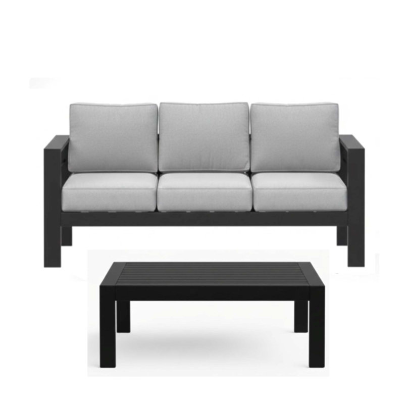2 Pieces Outdoor Patio Set, All-Weather 75” 3-Seat Metal Sofa With Thick Cushions And 43” Coffee Table For Year-Round Enjoyment