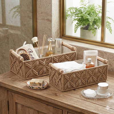 Panier de rangement en macramé Boho, panier de rangement en corde de coton tissé pour tablettes et comptoirs