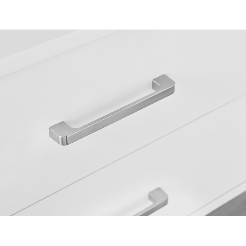 Blodwyn Wood Bedside Table 2 Drawers Metal Handles - Modern Design, White/Silver