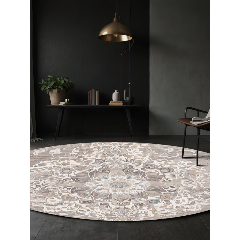 Machine Washable Gray Area Rug, Round 7'