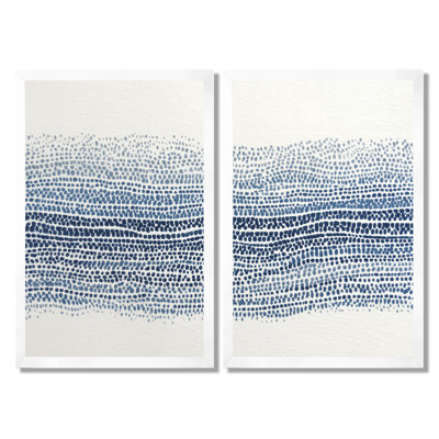 «Blue and Beige Oceanic Seaweed - Coastal Wall Art, Blue Coastal, reproduction sur toile 2 pièces