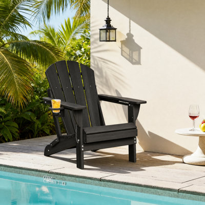 Mallette Adirondack Wood Texture HDPE Foldable Chair Pit Chair with Cup Holder