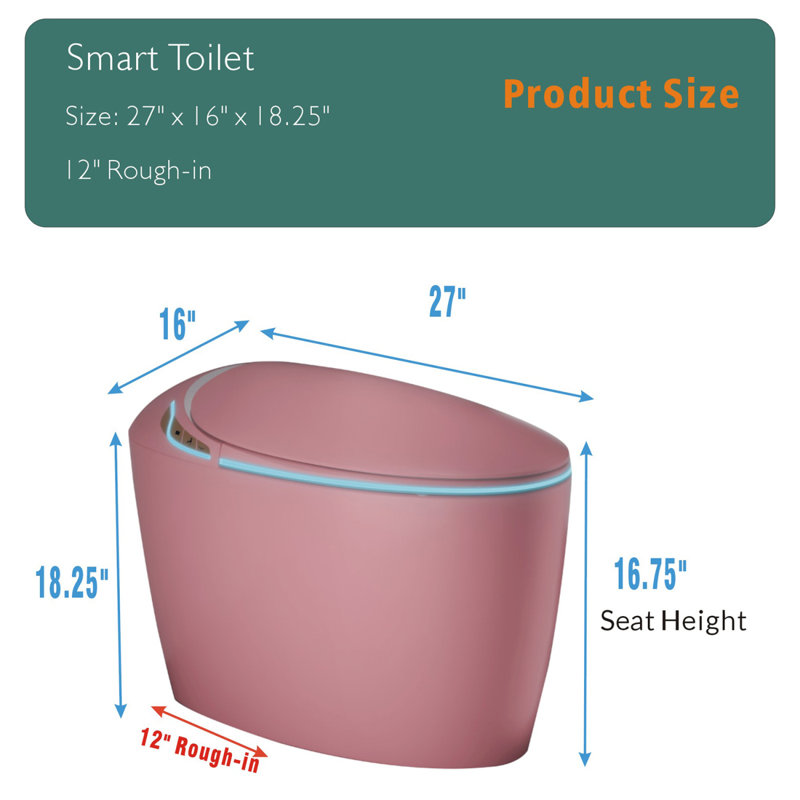 Unique Smart Toilet With Bidet Built In, Intelligent One Piece Toilet For Modern Bathroom, Auto Open/Close Seat, Foot Sensor, LED Display,Night Light, Warm Water & Dryer