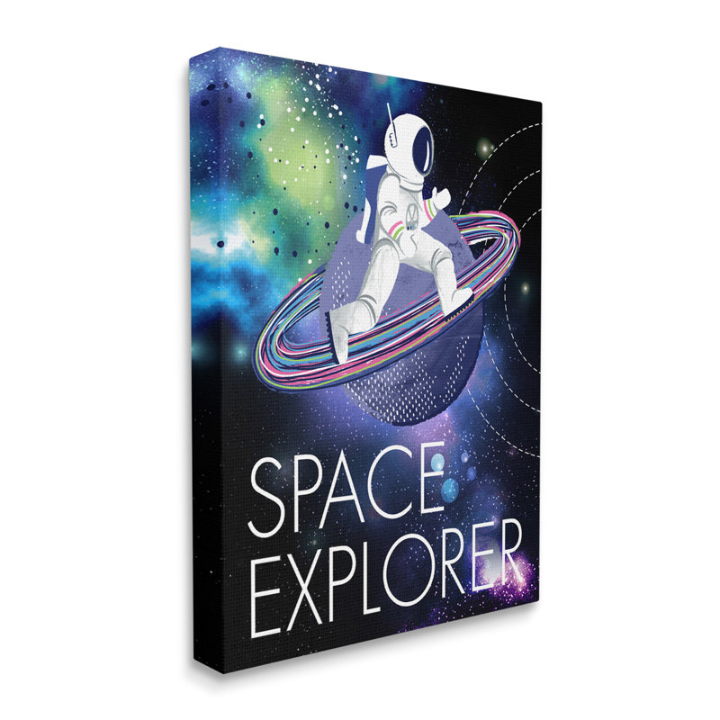 Space Explorer, univers étoilé, astronaute sur galaxie, ferme grise, estampe numérique encadrée, art texturé par Jennifer Ellory